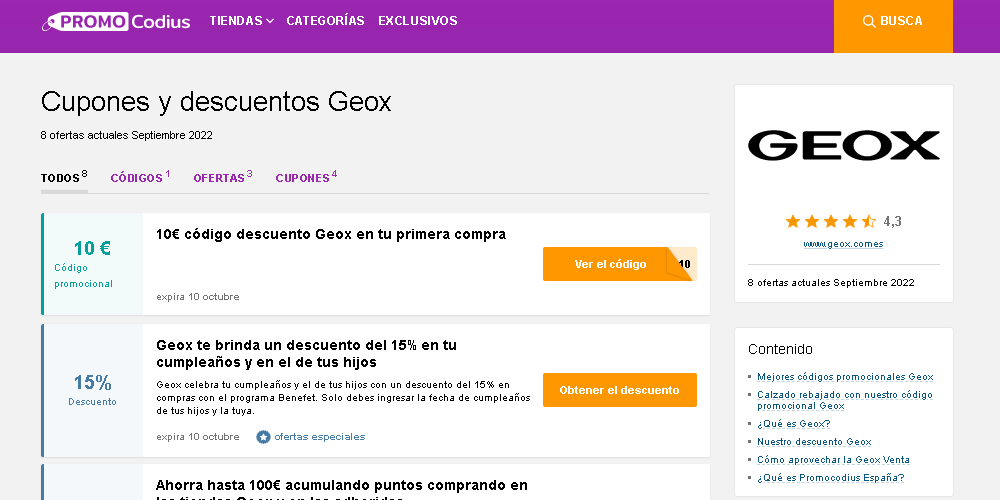 Cuarto martes Babosa de mar Promociones Geox: codigo de descuento y cupones Diciembre 2022 —  promocodius.com