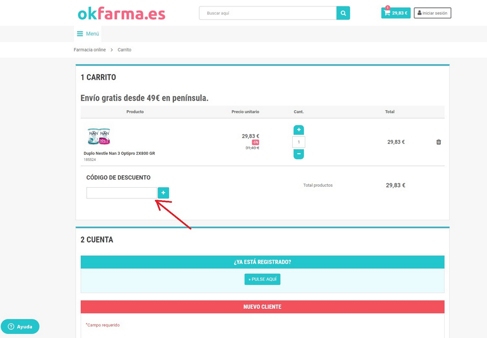 código promoción Okfarma