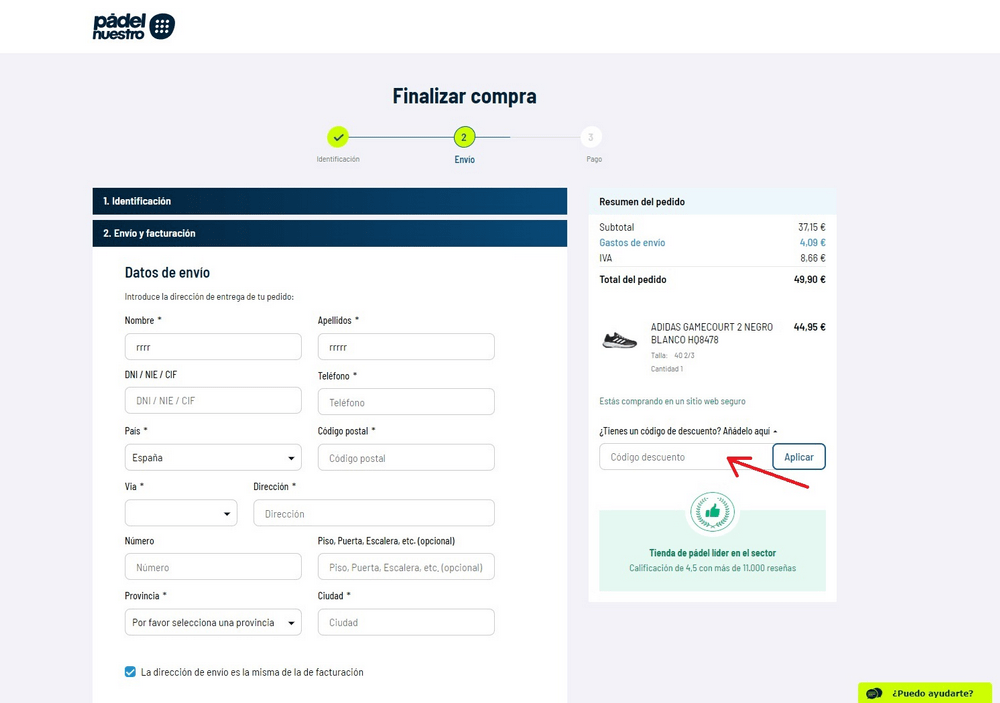 código promoción Padel Nuestro