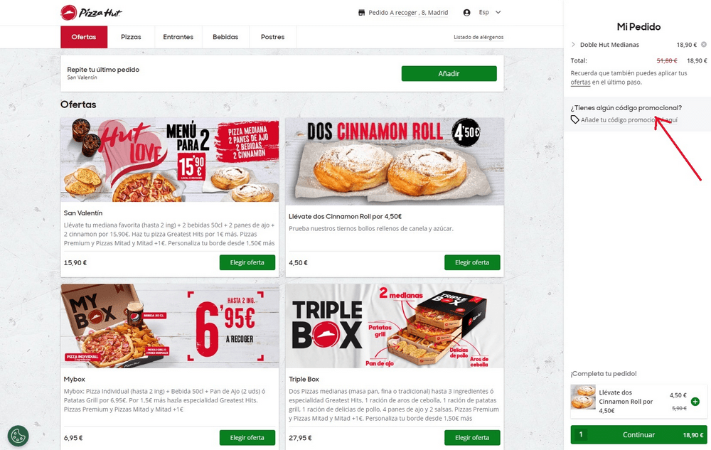 código promoción Pizza Hut