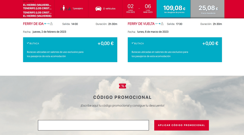cómo ingresar el código de cupón de trasmediterranea