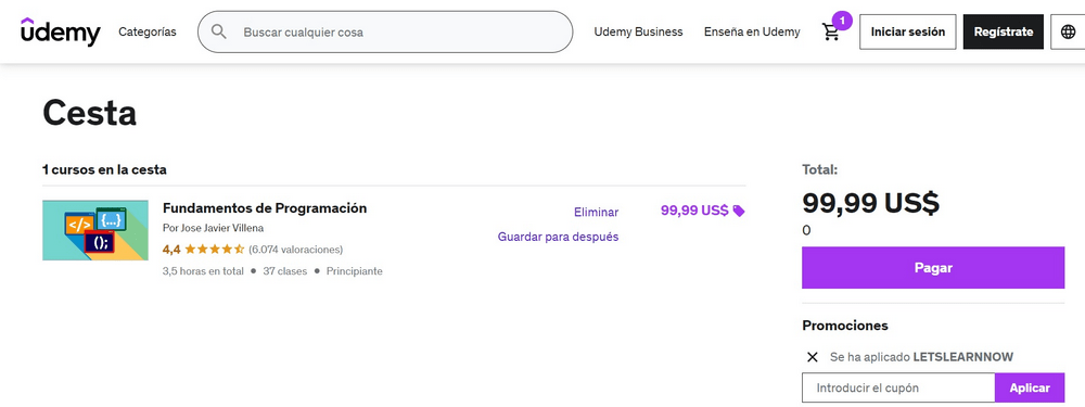 cómo ingresar el código de cupón de udemy