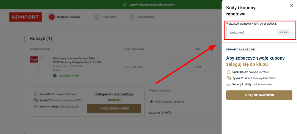 Jak zastosować kupon Komfort?