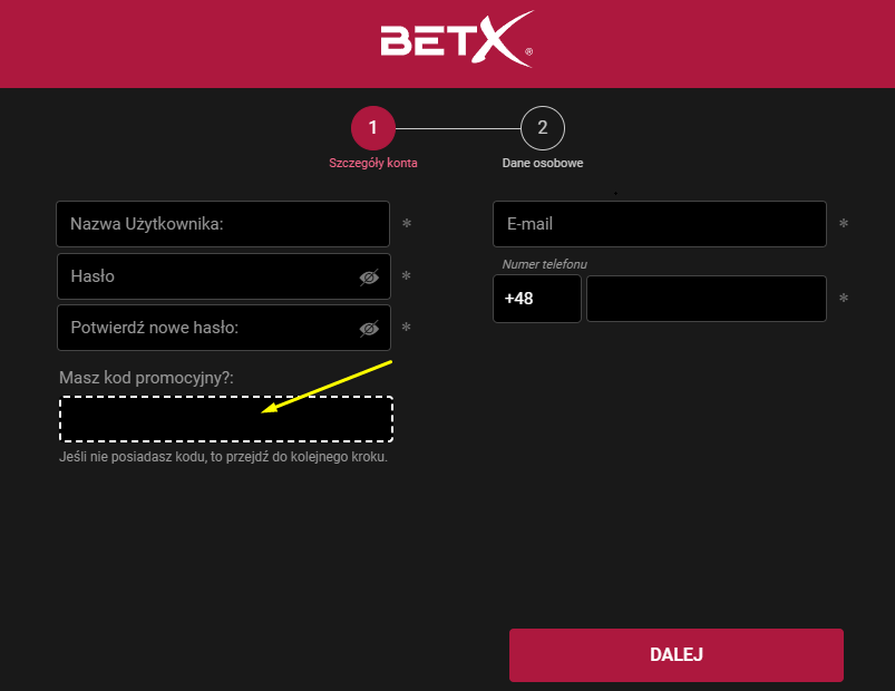 użyj kodu promocyjnego BetX