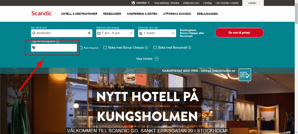 Hur använder jag rabattkod Scandic