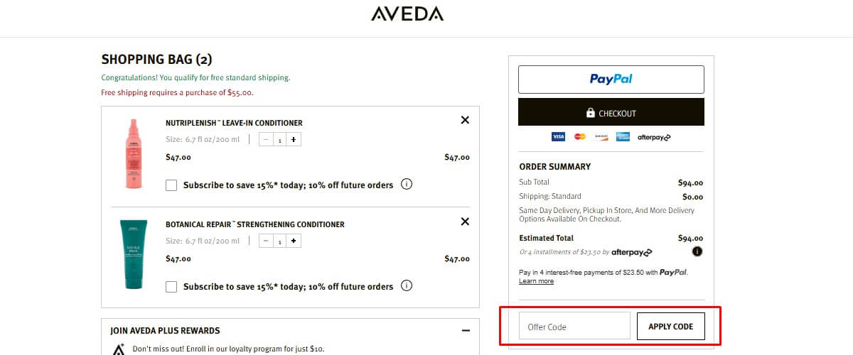 Redeem Aveda Code