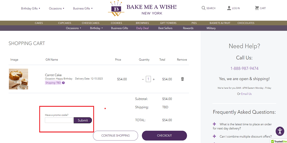 how to apply promo code Bake Me A Wish