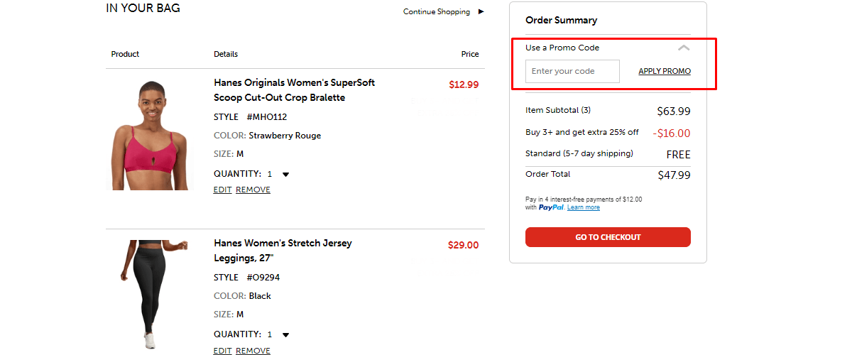 Redeem Hanes Code Step 2