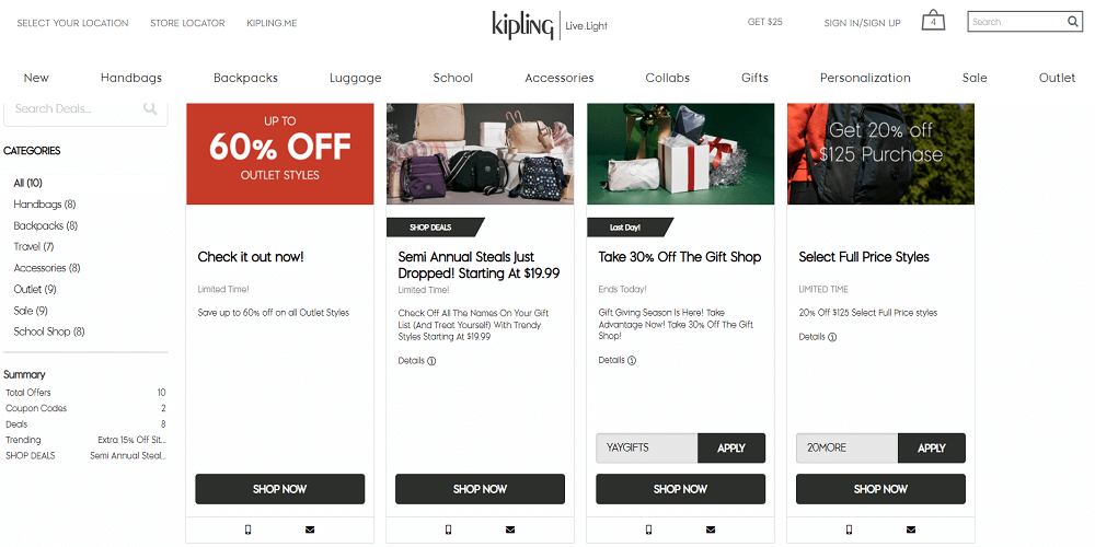 how to save with Kipling coupon