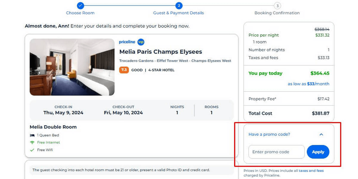 how to apply Priceline discount code